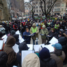 Communion and Liberation choir singing during the Way of the Cross in Chicago